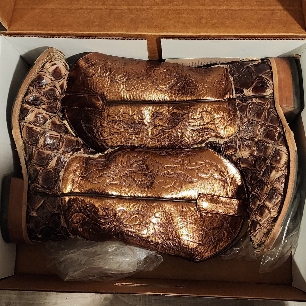 Anderson Bean Copper and Brown Heeled Boots 8C Womens